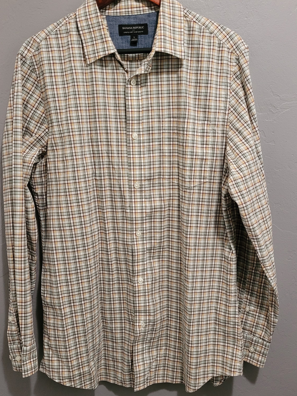 Banana Republic Men's Beige Plaid Dress Shirt